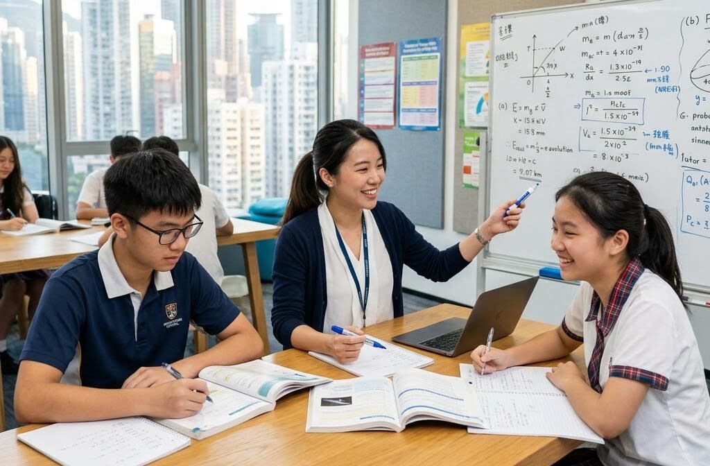 香港補習中心導師指導兩位中學生溫習